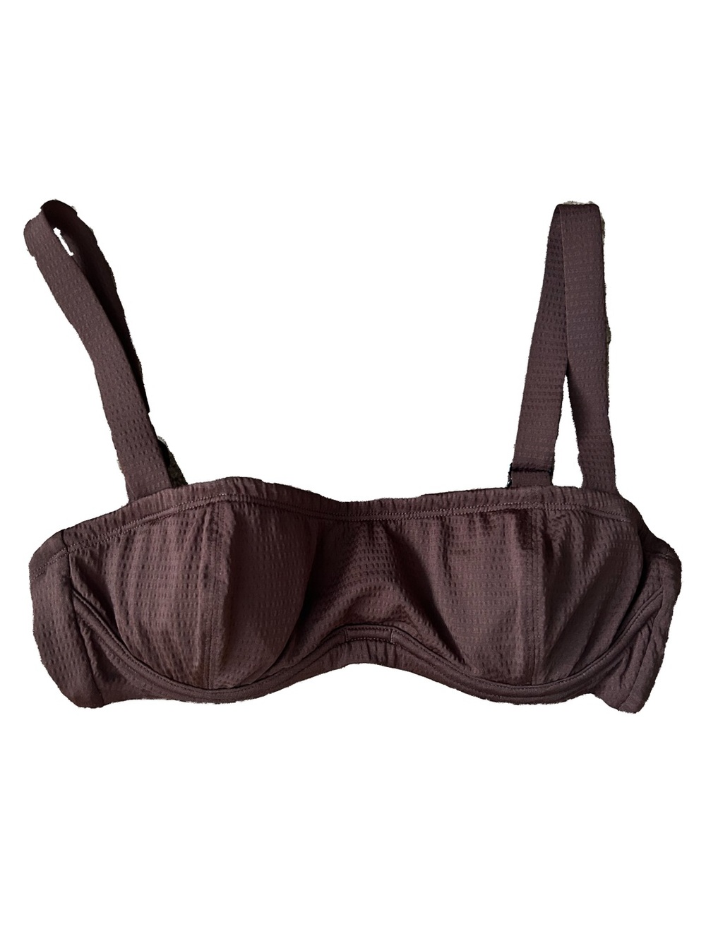 Minnow cocoa seersucker bandeau bikini top